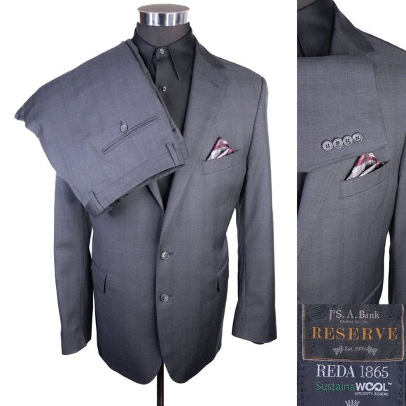 Jos A Bank RESERVE REDA 2 Piece Suit 47R Gray Plaid Jacket Coat Pants Sz 41X27.5